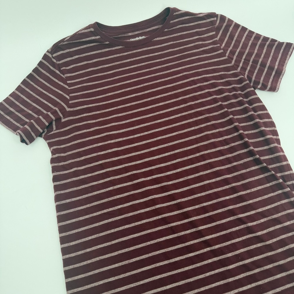 Goodfellow T Shirt Striped Modern Mens Large Maroon Burgundy Short Sleeve Tee L